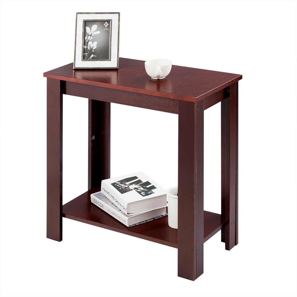Compact 2 Tier End Table with Storage Shelf, Espresso Finish