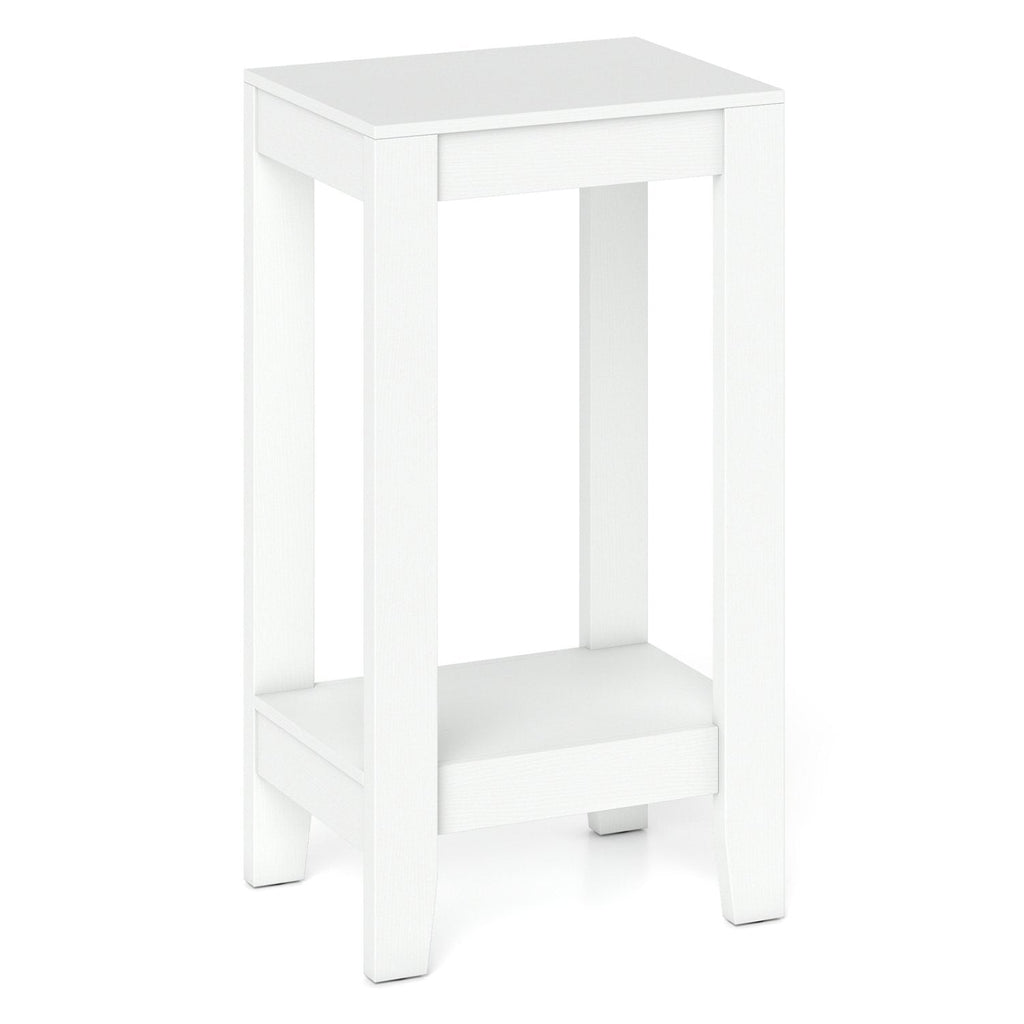 Tall 2 Tier Nightstand with Solid Wood Legs and Open Shelf, White