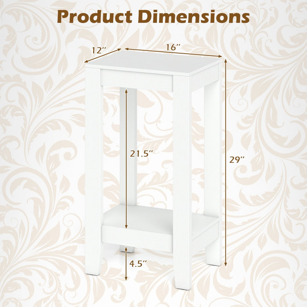 Tall 2 Tier Nightstand with Solid Wood Legs and Open Shelf, White