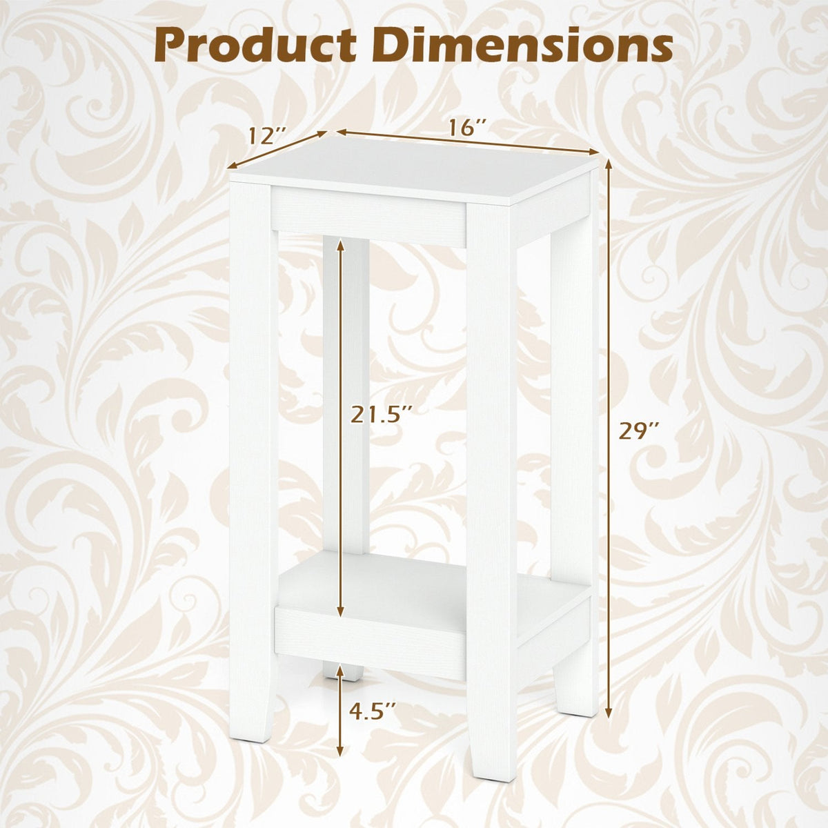 Tall 2 Tier Nightstand with Solid Wood Legs and Open Shelf, White