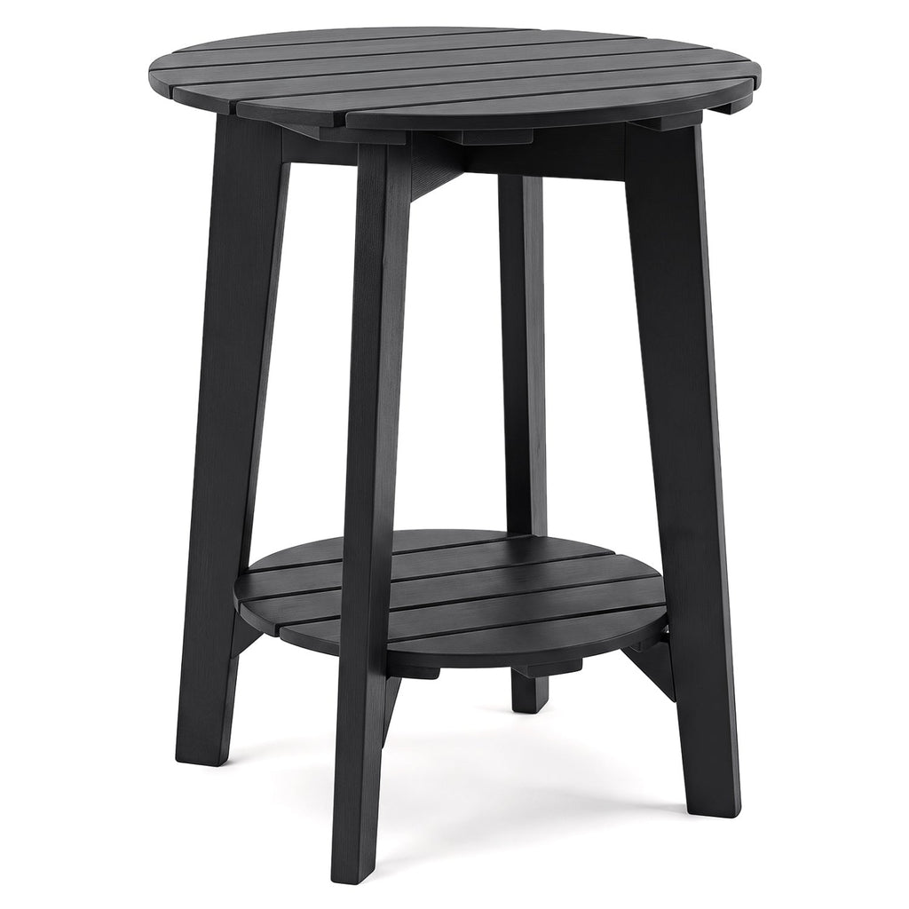 2-Tier Outdoor Eucalyptus Wood Side Table with Slatted Tabletop and Storage Shelf for Backyard-Black