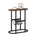 2 Tier Oval Narrow Bedside End Table with Mesh Basket, Rustic Brown
