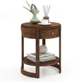 2-Tier Round End Table with Drawer and Shelf, Mid Century Modern