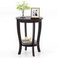 2 Tier Round End Table with Solid Rubber Wood Legs, Espresso