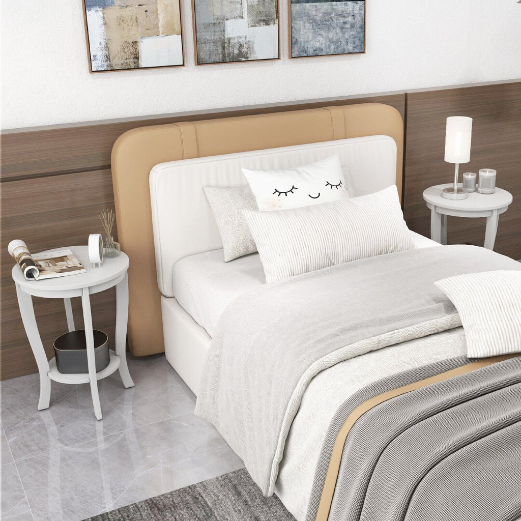 2 Tier Round End Table with Solid Rubber Wood Legs, White