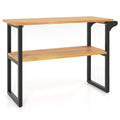 2-Tier Solid Teak Wood Bathroom Shelf with Towel Rack