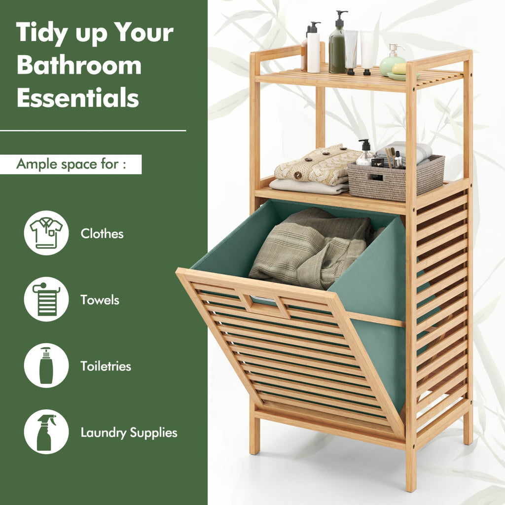 2-Tier Tilt out Laundry Hamper with Foldable and Removable Basket-Green
