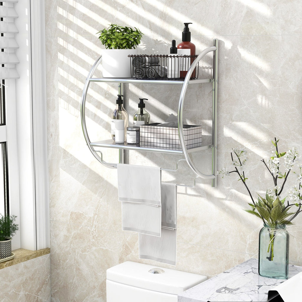 Wall Mounted 2-Tier Bathroom Towel Rack with 2 Towel Bars-Silver