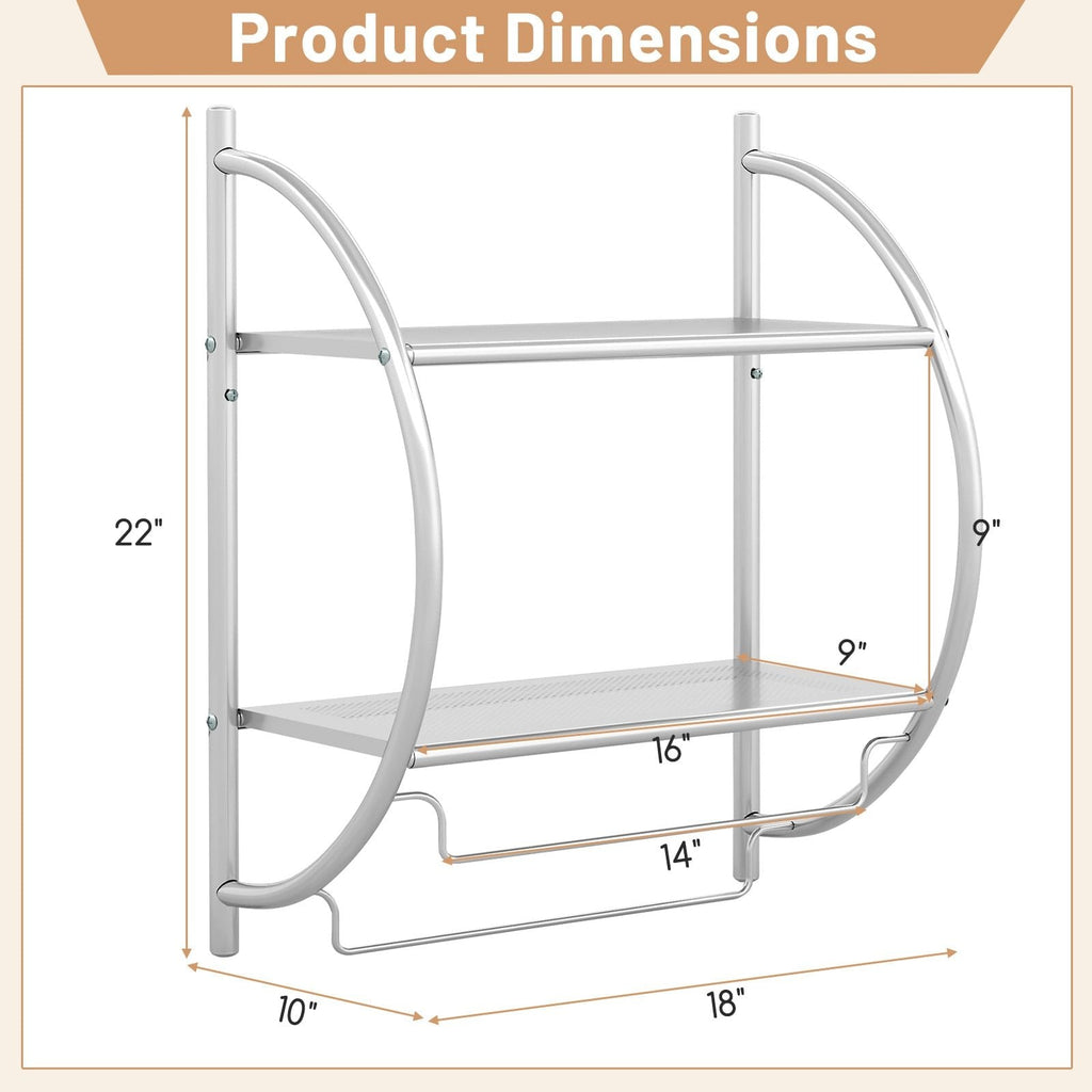 Wall Mounted 2-Tier Bathroom Towel Rack with 2 Towel Bars-Silver