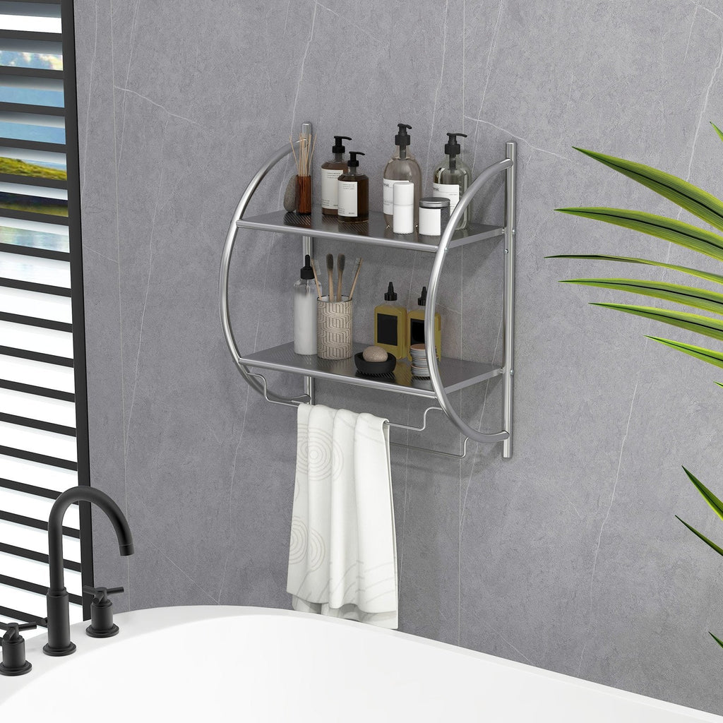 Wall Mounted 2-Tier Bathroom Towel Rack with 2 Towel Bars-Silver