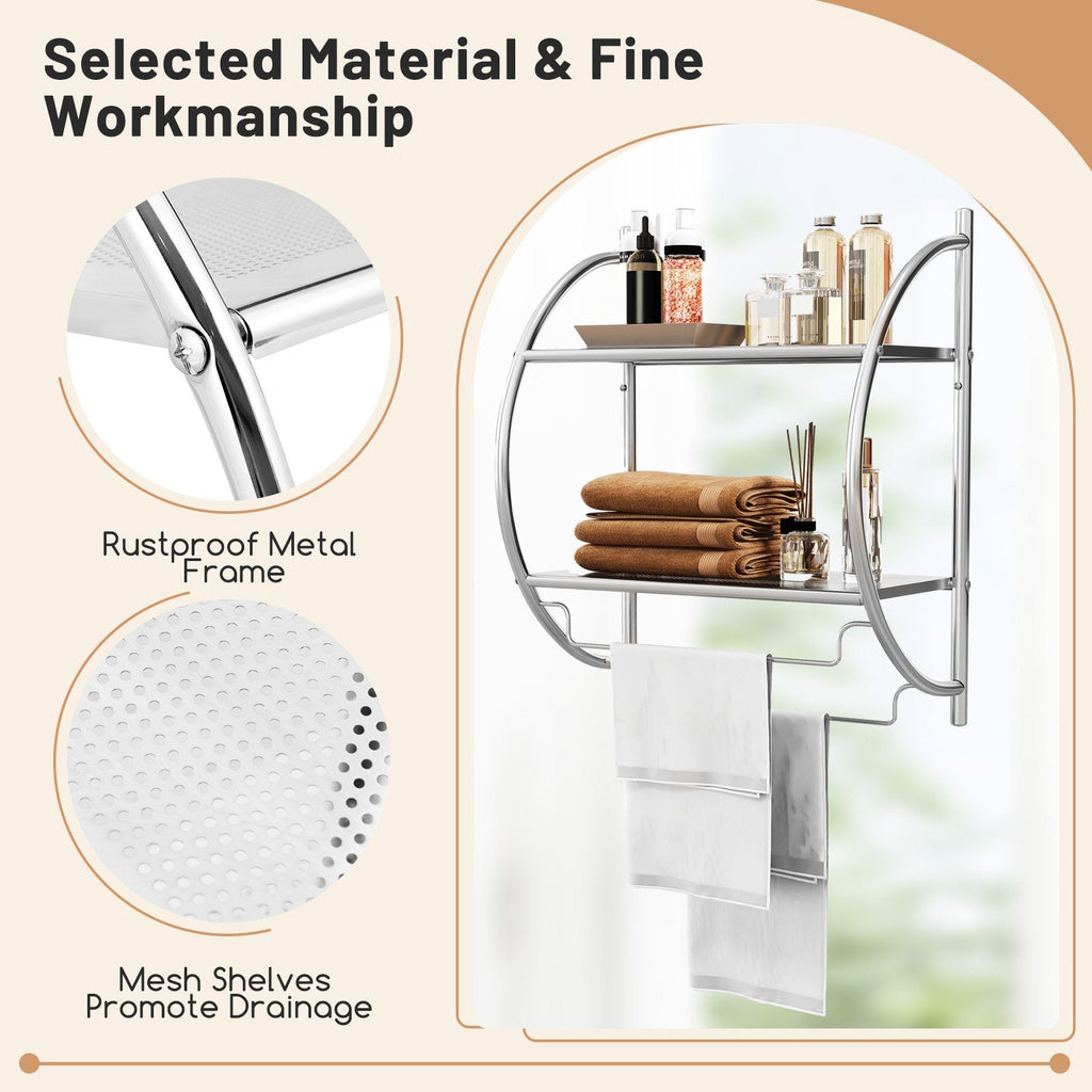 Wall Mounted 2-Tier Bathroom Towel Rack with 2 Towel Bars-Silver