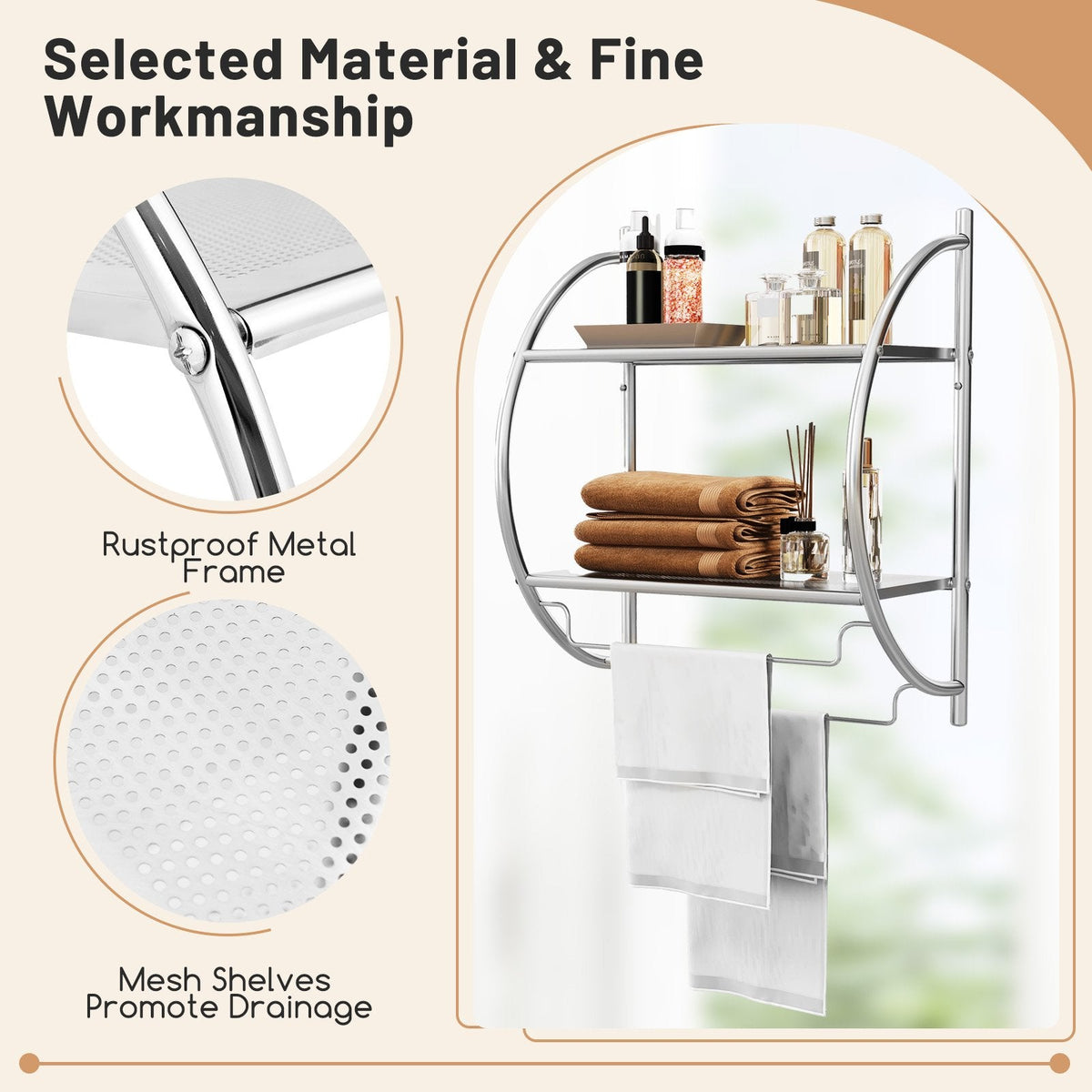 Wall Mounted 2-Tier Bathroom Towel Rack with 2 Towel Bars-Silver