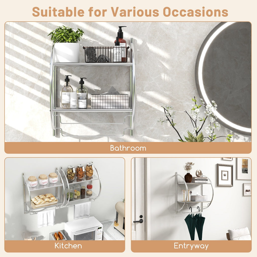 Wall Mounted 2-Tier Bathroom Towel Rack with 2 Towel Bars-Silver