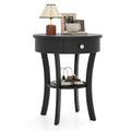 2-Tier Round End Table with Drawer and Open Shelf, Black