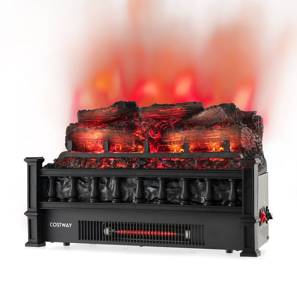 20 Inch Electric Fireplace Heater with Realistic Pinewood Ember Bed-Black