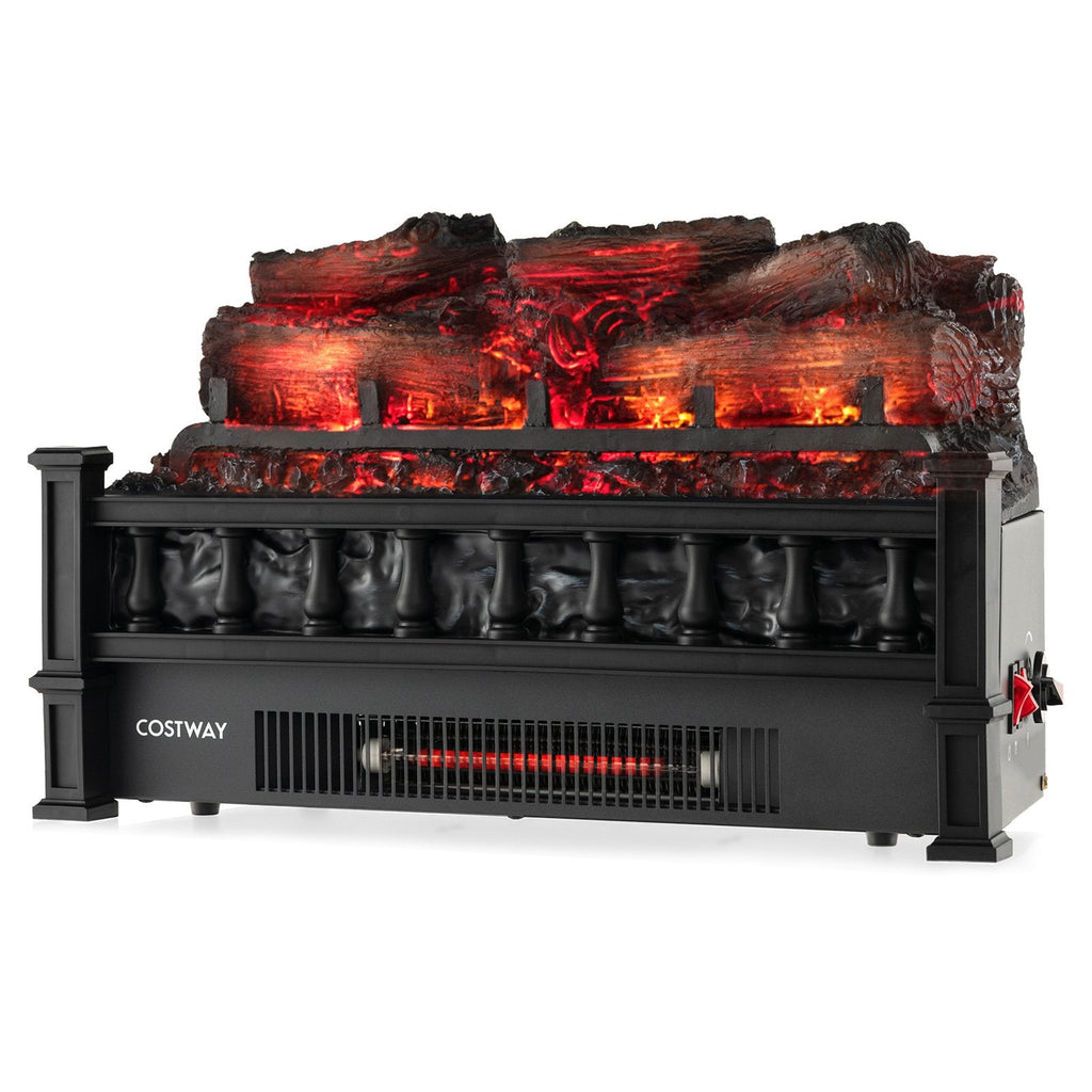 20 Inch Electric Fireplace Heater with Realistic Pinewood Ember Bed-Black