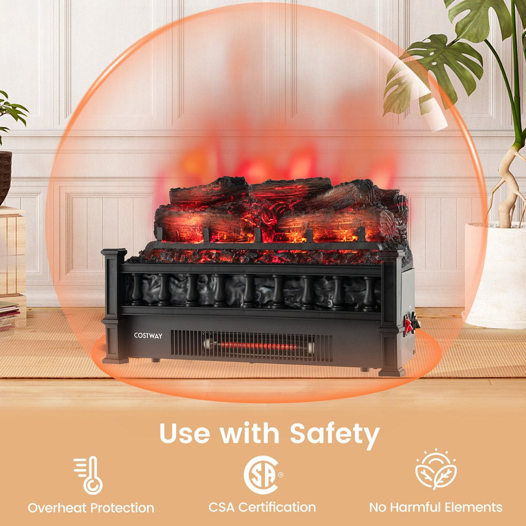 20 Inch Electric Fireplace Heater with Realistic Pinewood Ember Bed-Black