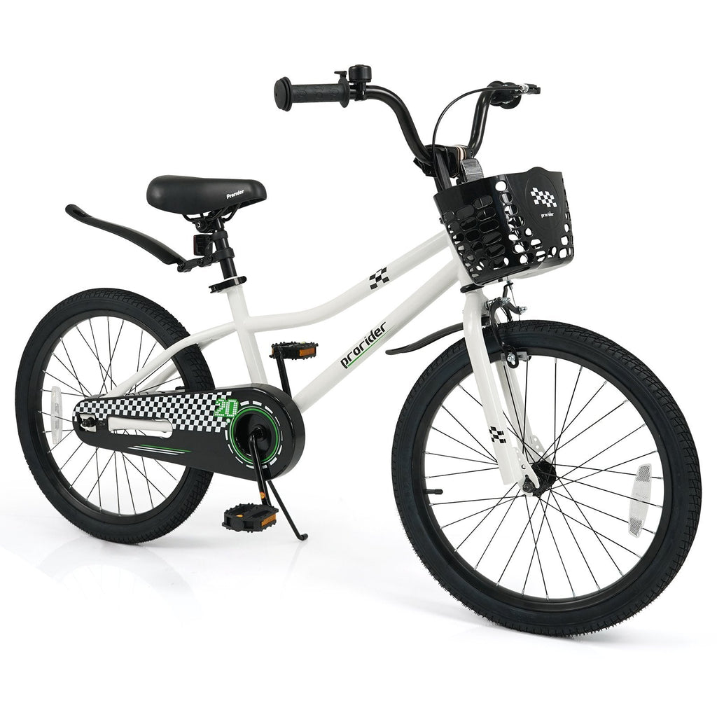 20 Inch Kids Bike with Kickstand, Basket and Mudguards, White