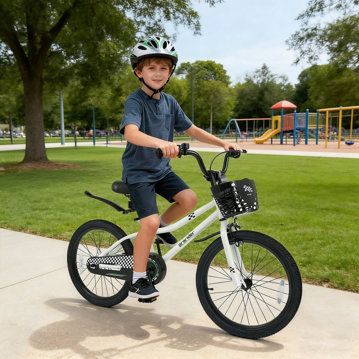 20 Inch Kids Bike with Kickstand, Basket and Mudguards, White
