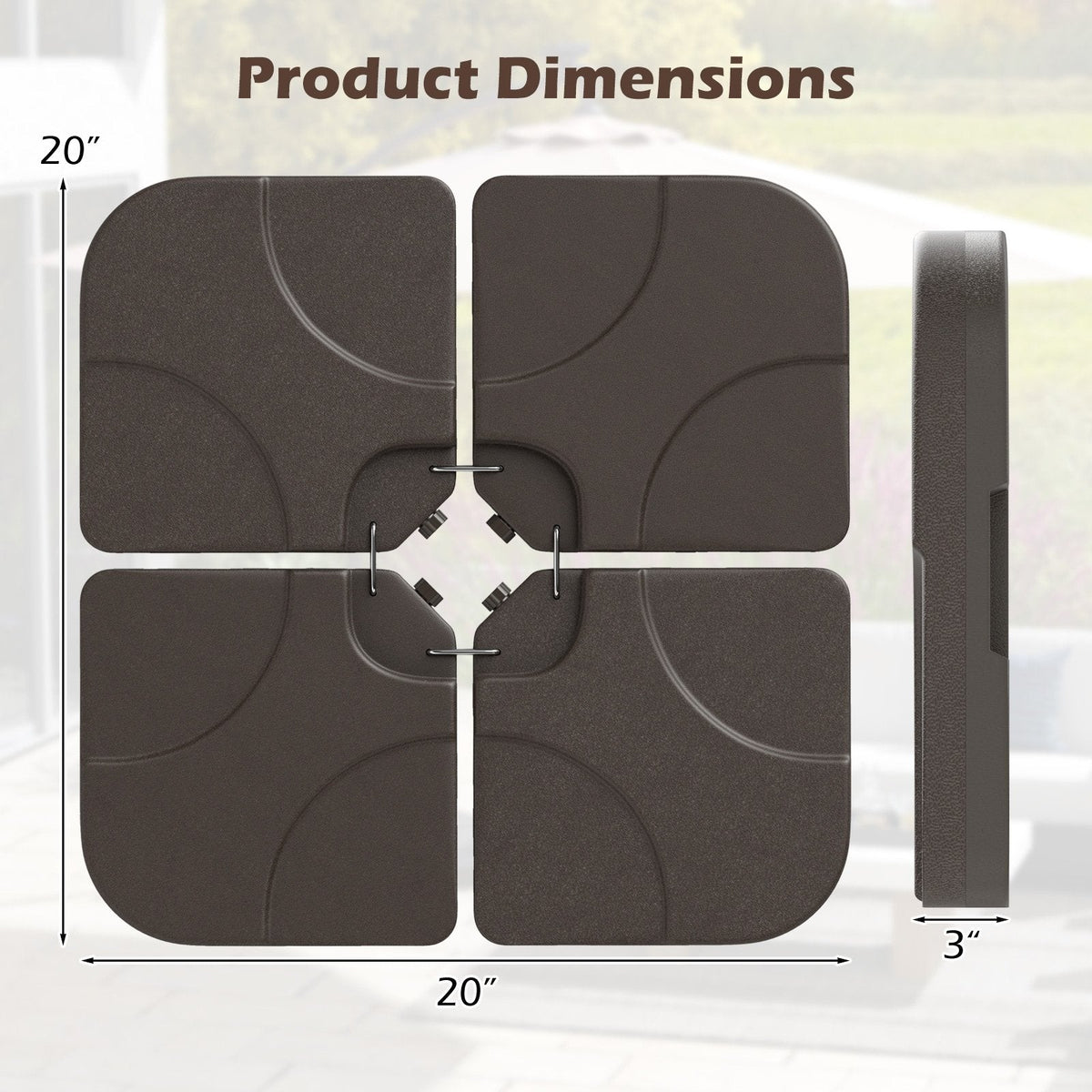 20 Inch Patio Offset Water Filled Plate Umbrella Base Sand-Coffee