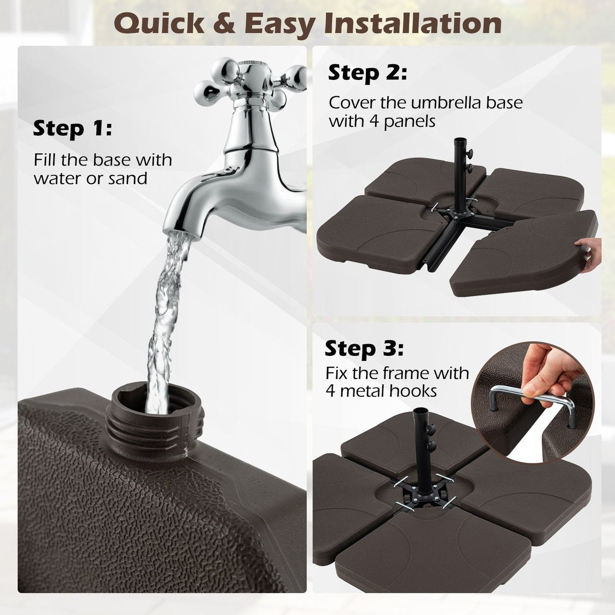 20 Inch Patio Offset Water Filled Plate Umbrella Base Sand-Coffee