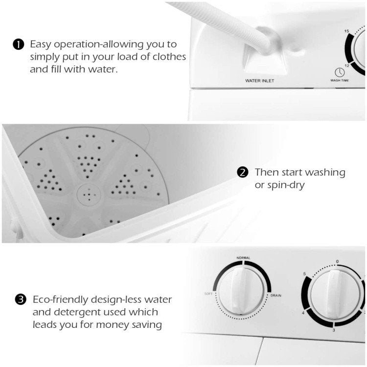 20 lbs Compact Twin Tub Washing Machine for Home