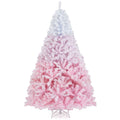 7 FT Pink Gradient Snow Flocked Artificial Christmas Tree with 1264 Tips and Folding Metal Stand