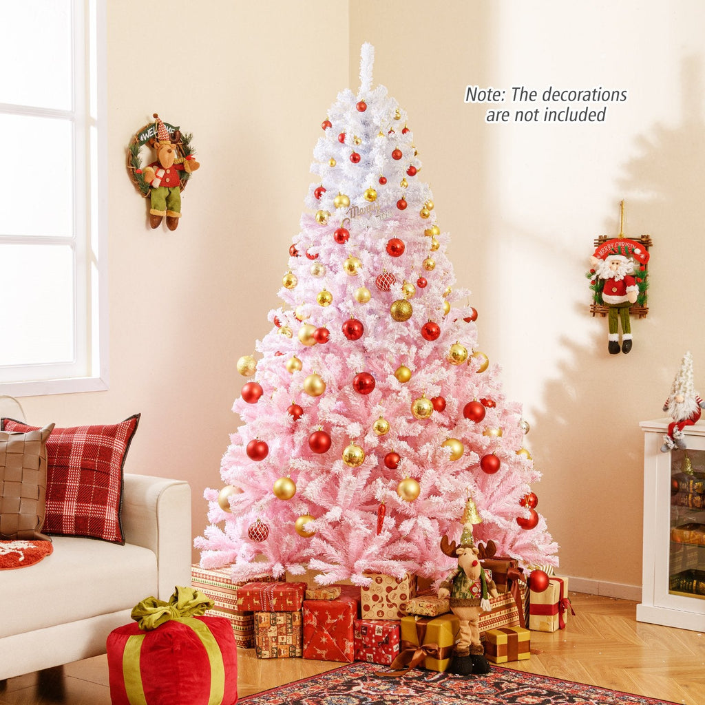7 FT Pink Gradient Snow Flocked Artificial Christmas Tree with 1264 Tips and Folding Metal Stand
