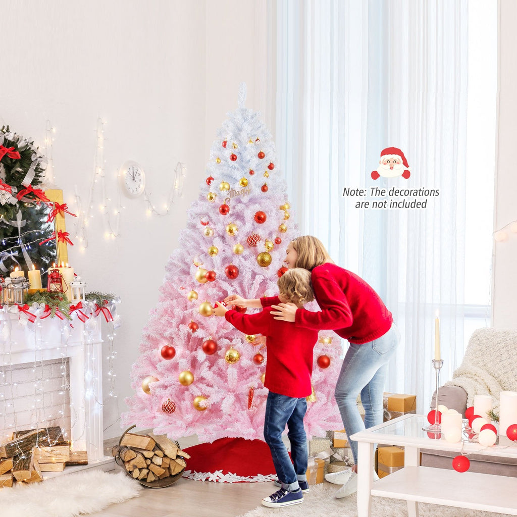 7 FT Pink Gradient Snow Flocked Artificial Christmas Tree with 1264 Tips and Folding Metal Stand