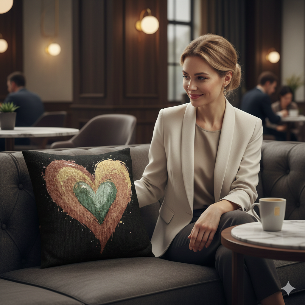 Handpainted Heart Woven Pillow | Boho Heart Decorative Pillow