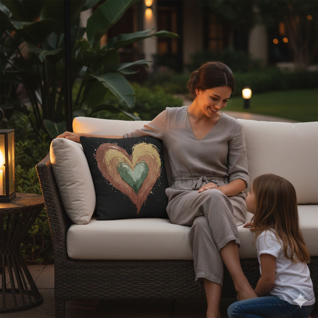 Handpainted Heart Woven Pillow | Boho Heart Decorative Pillow