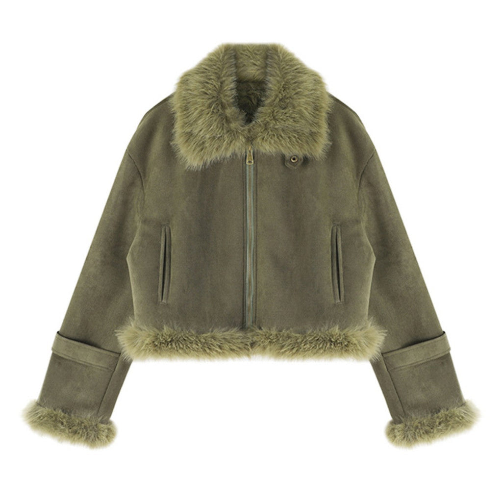 Women’s Leather & Fur-Lined Biker Jacket – Short Suede-Lined Motorcycle Coat