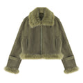 Women’s Leather & Fur-Lined Biker Jacket – Short Suede-Lined Motorcycle Coat
