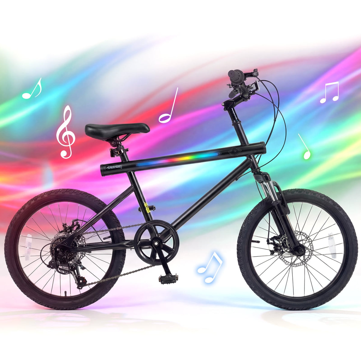 20 Inch LED Lit Commuter Bicycle with Disc Brakes and Stereo Speakers, Black