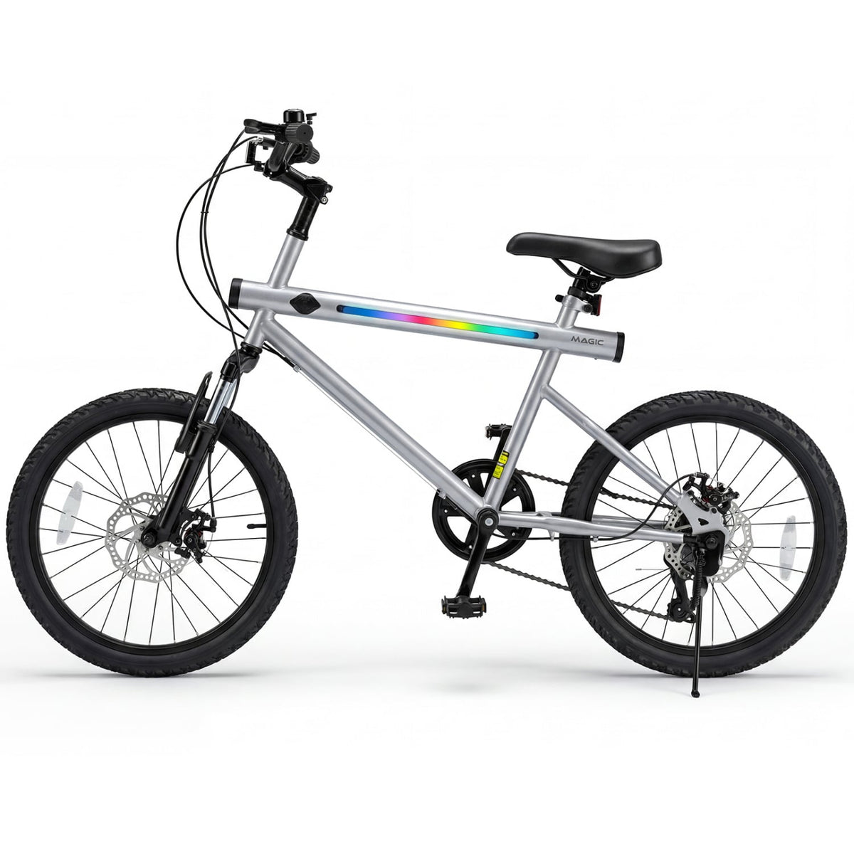 20 Inch LED Lit Commuter Bicycle with Disc Brakes and Stereo Speakers, Silver