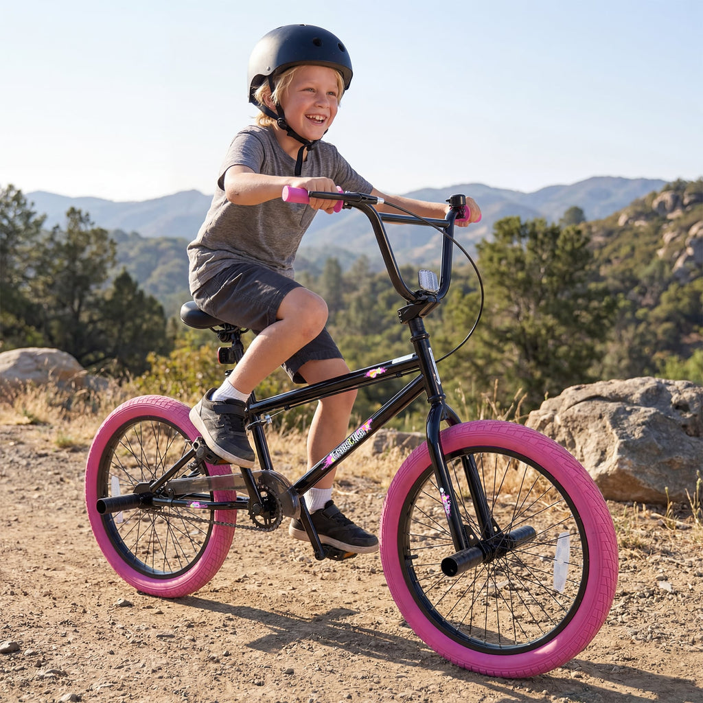 20 Inch Trick Bicycle with 270 Degree Handlebar and 4 Pegs, Pink