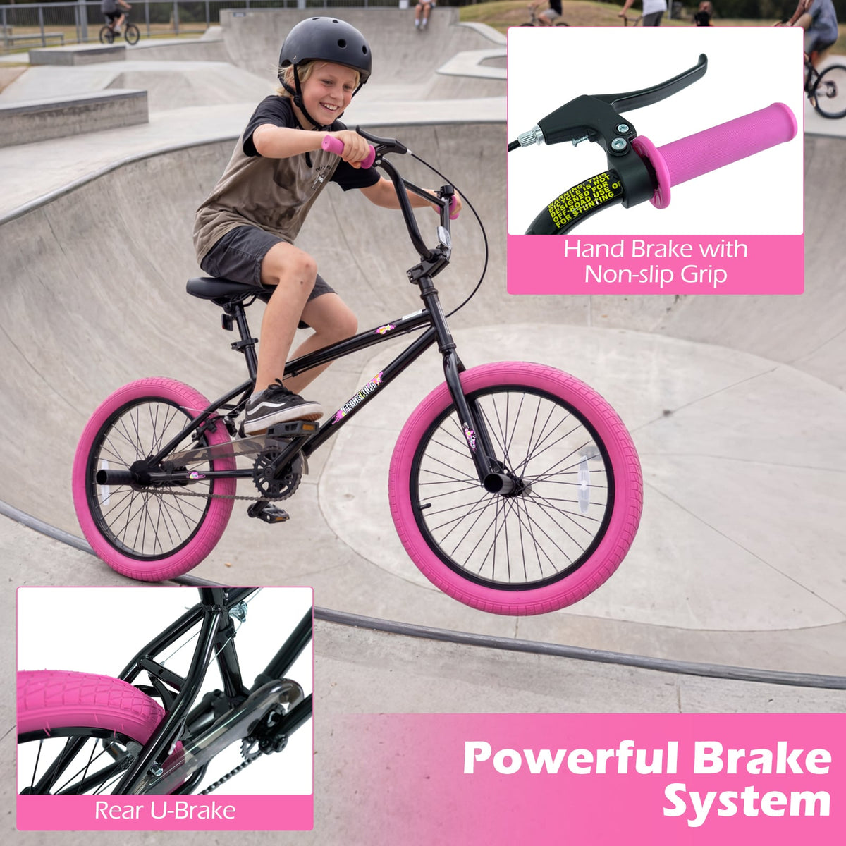 20 Inch Trick Bicycle with 270 Degree Handlebar and 4 Pegs, Pink