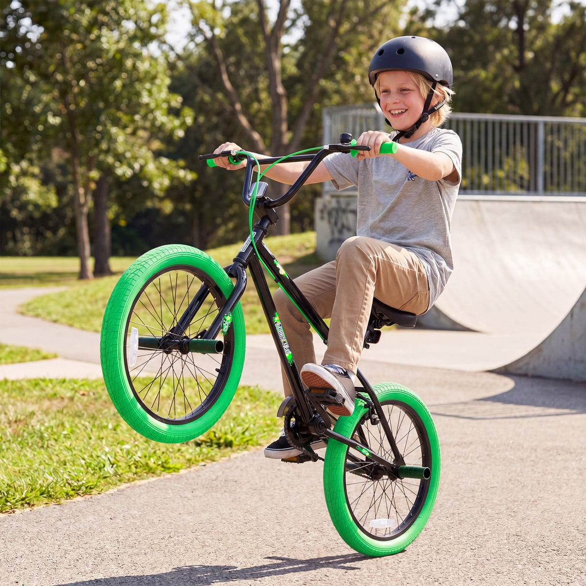 20 Inch Trick Bicycle with 270 Degree Handlebar and 4 Pegs, Green