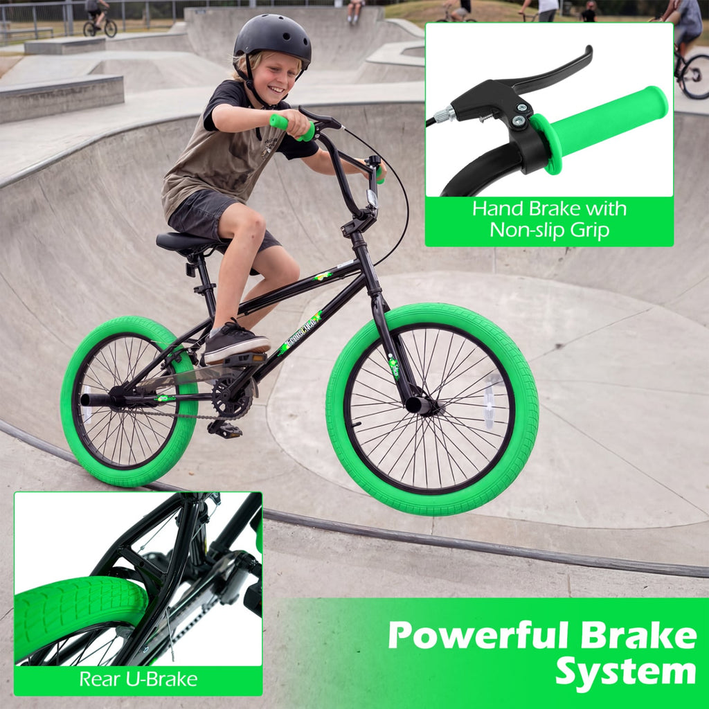 20 Inch Trick Bicycle with 270 Degree Handlebar and 4 Pegs, Green