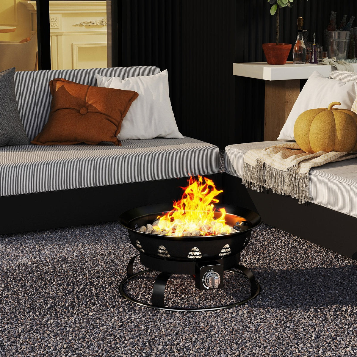 21 Inch Diameter Propane Gas Fire Pit Patio Portable Fire Bowl-Black