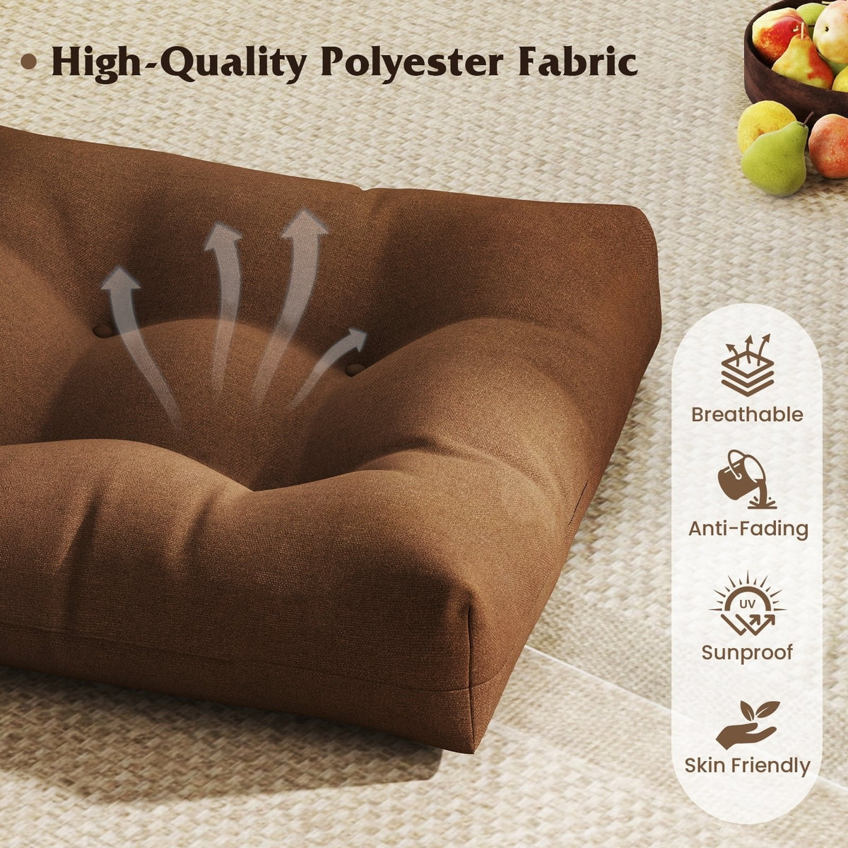 21 Inch x 21 Inch Patio Chair Seat Cushion Pads for Indoor and Outdoor-Coffee