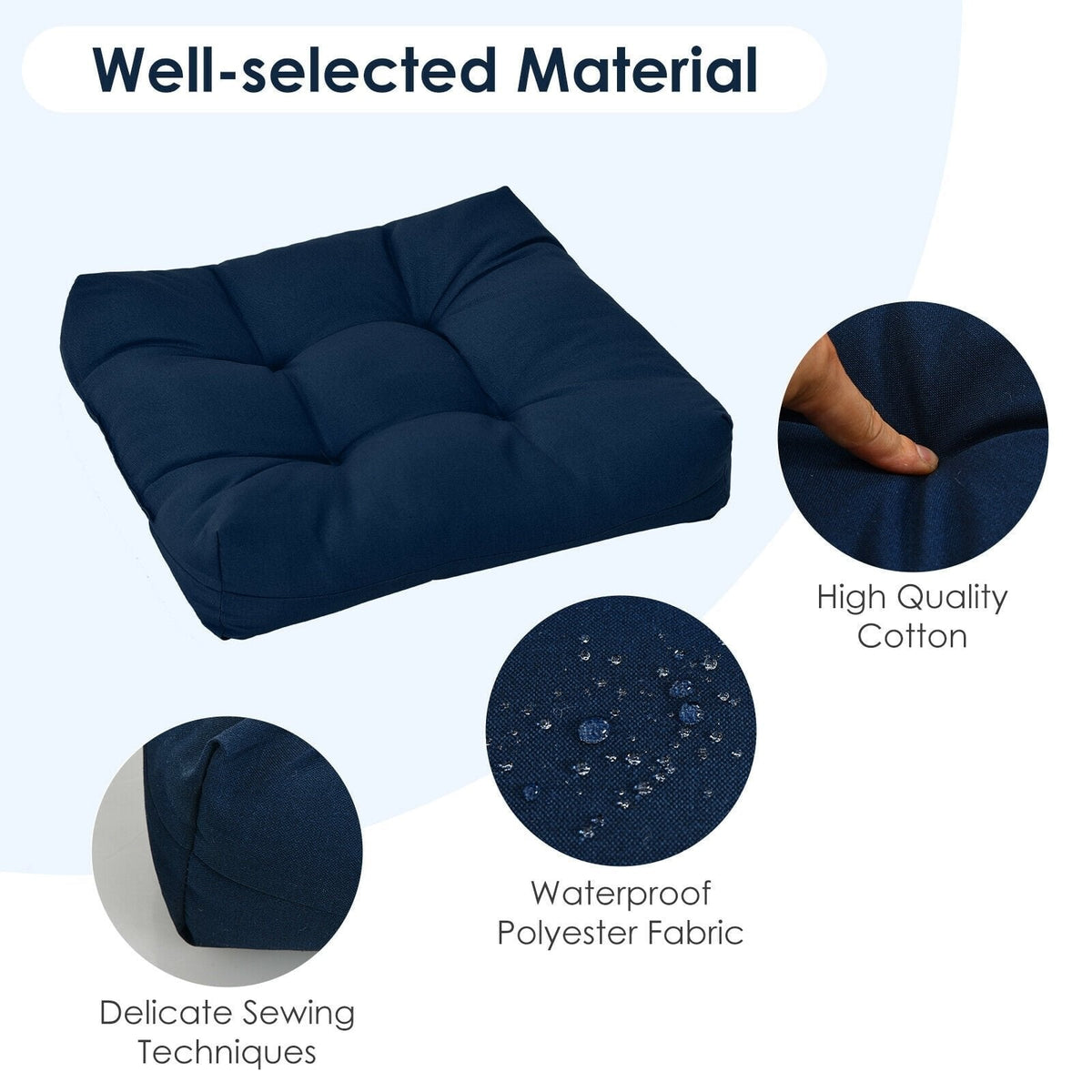 21 Inch x 21 Inch Patio Chair Seat Cushion Pads for Indoor and Outdoor-Navy