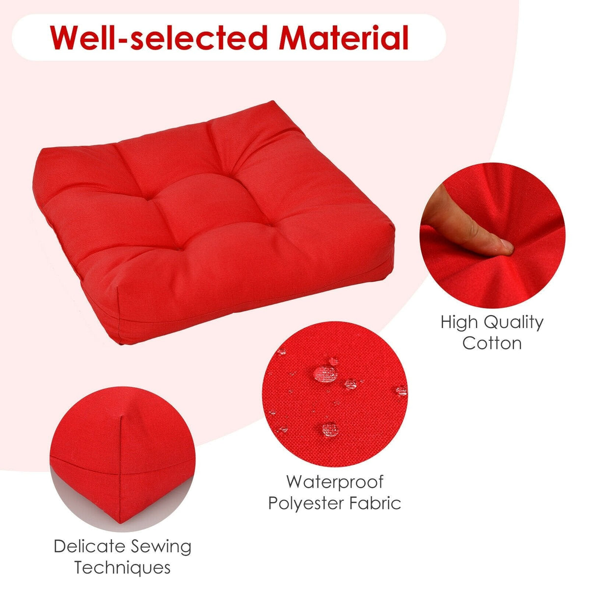 21 Inch x 21 Inch Patio Chair Seat Cushion Pads for Indoor and Outdoor-Red