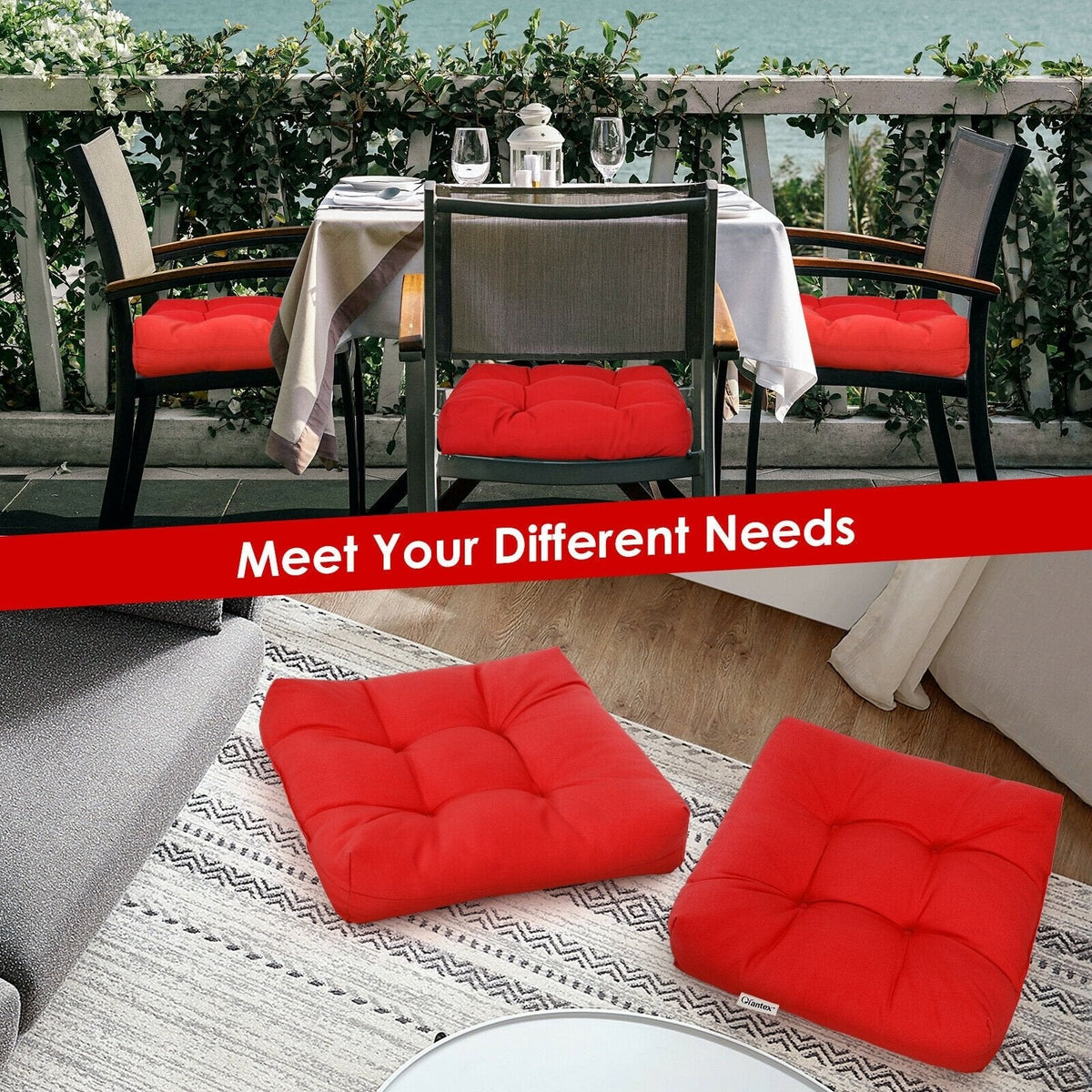21 Inch x 21 Inch Patio Chair Seat Cushion Pads for Indoor and Outdoor-Red