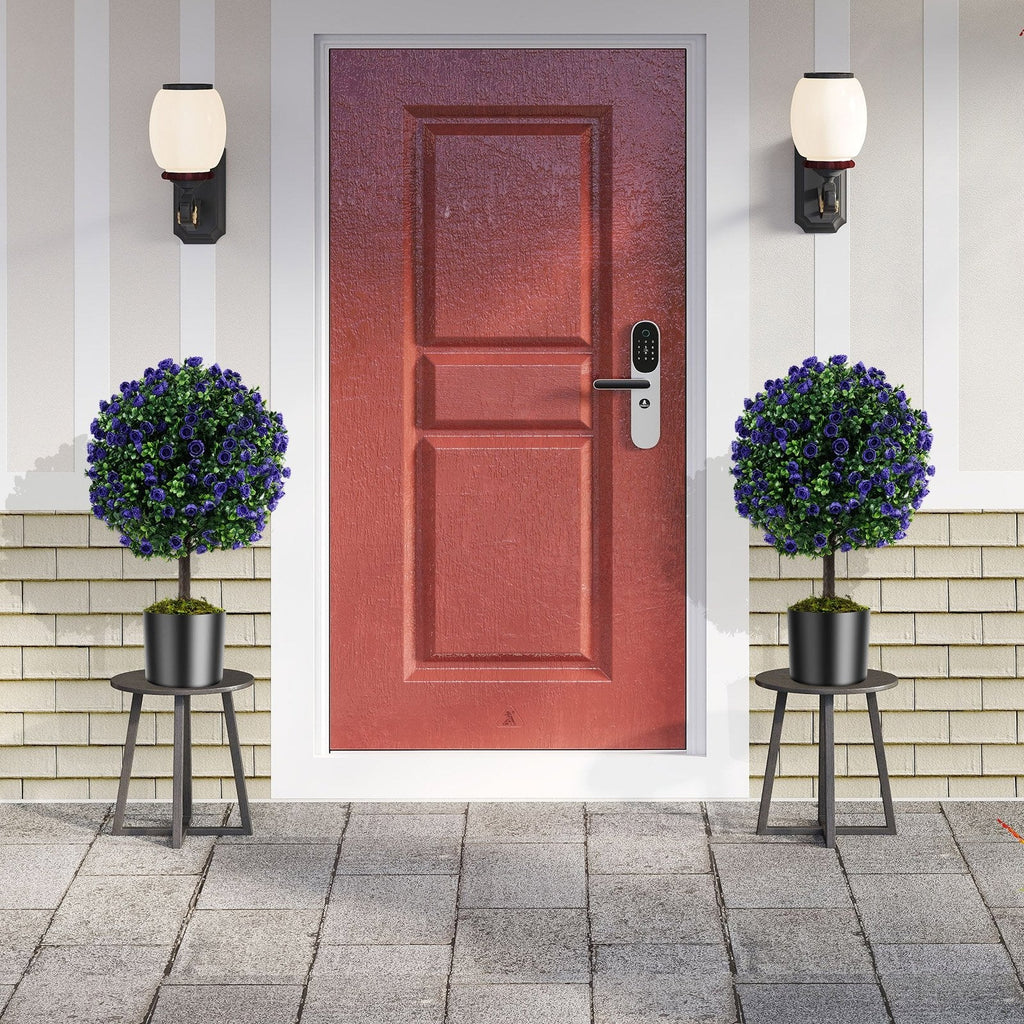 22 Inch Set of 2 Artificial Purple Rose Topiary Ball Trees with Cement-Filled Pot-Purple