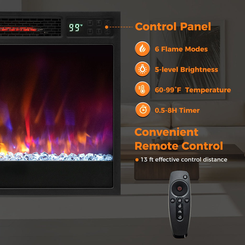 23 Inch 1500W Recessed Electric Fireplace Insert with Remote Control-Black
