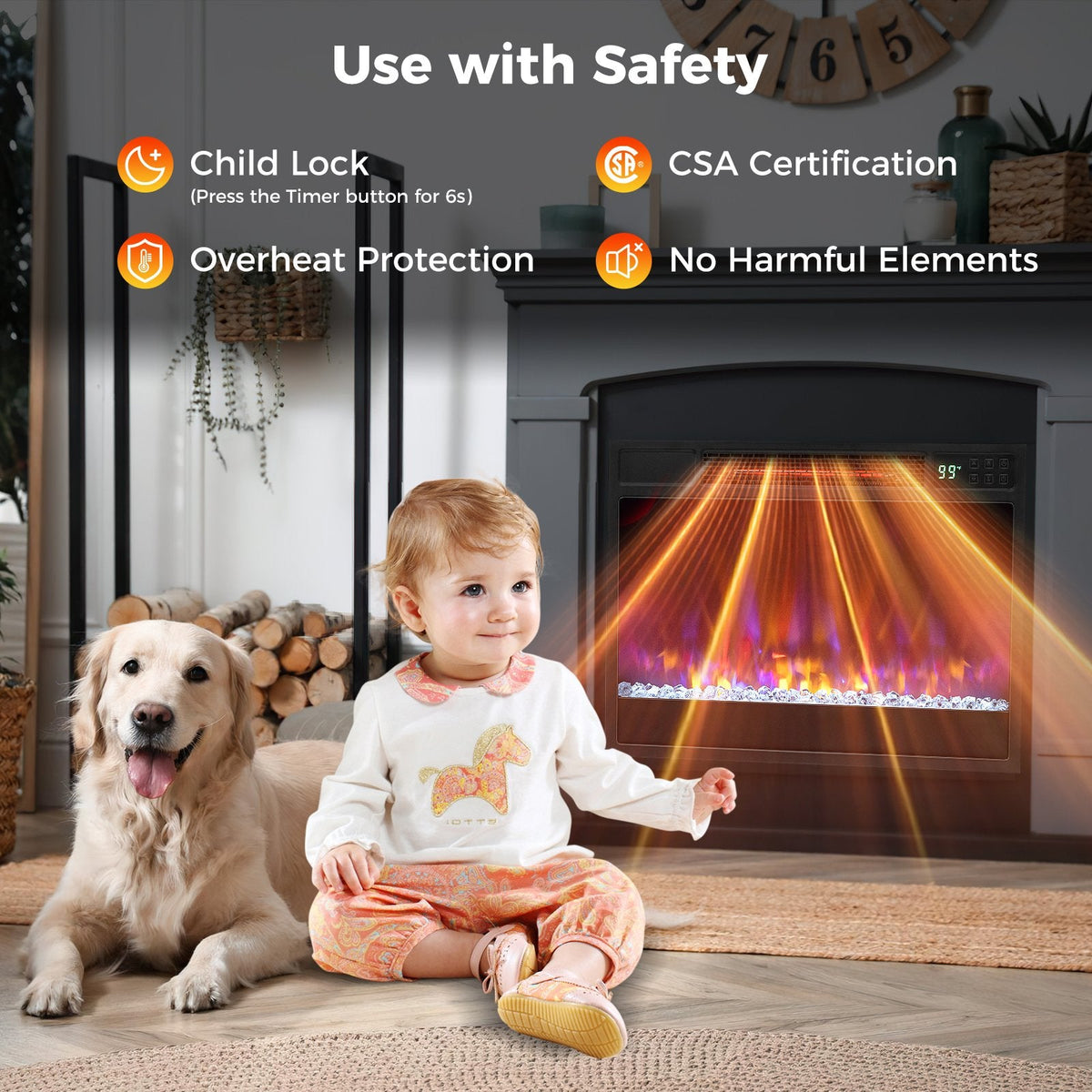 23 Inch 1500W Recessed Electric Fireplace Insert with Remote Control-Black
