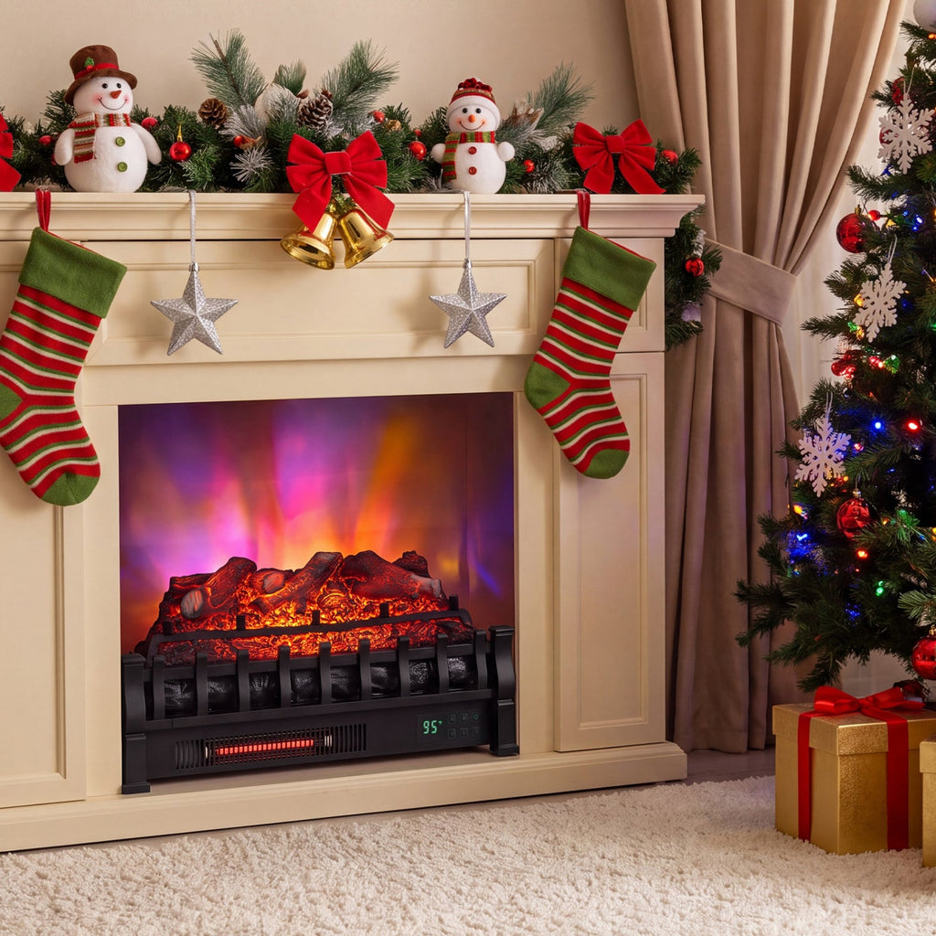 23 inches WiFi Fireplace Insert Lemonwood Set with App and Remote-Black