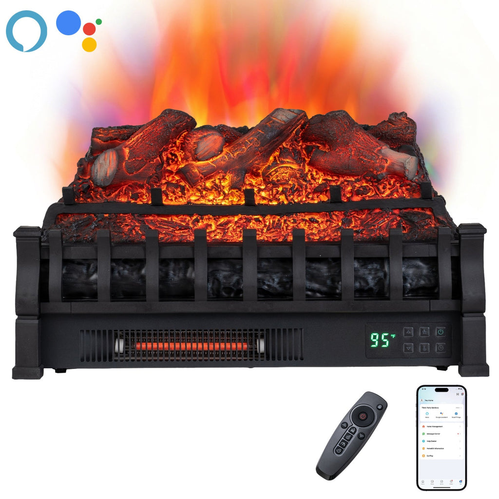 23 inches WiFi Fireplace Insert Lemonwood Set with App and Remote-Black