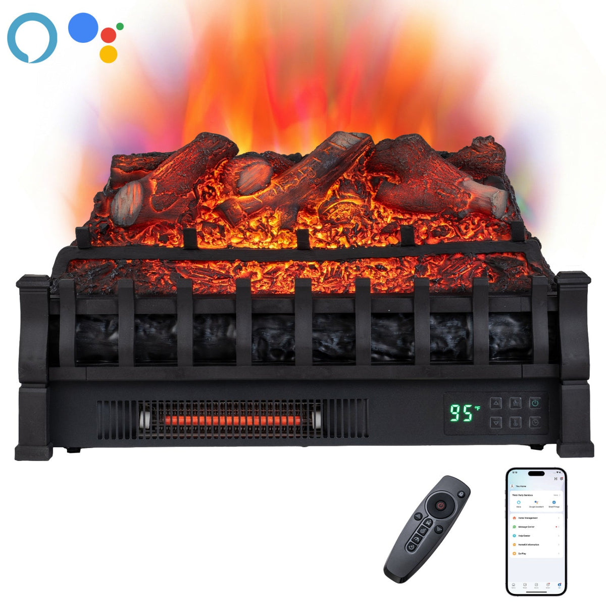23 inches WiFi Fireplace Insert Lemonwood Set with App and Remote-Black